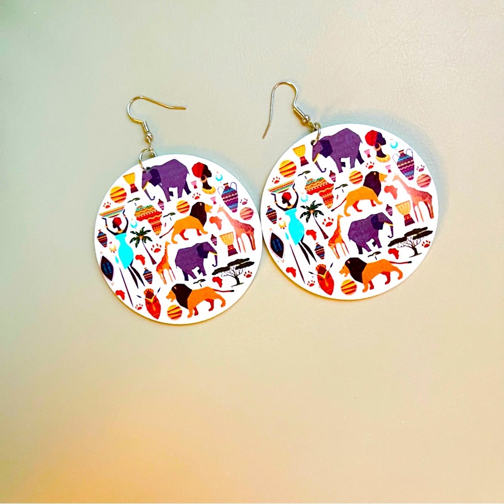 Safari Handmade & Painted Fashion Wooden Earrings